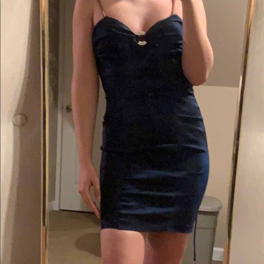 dark blue fancy evening mini dress